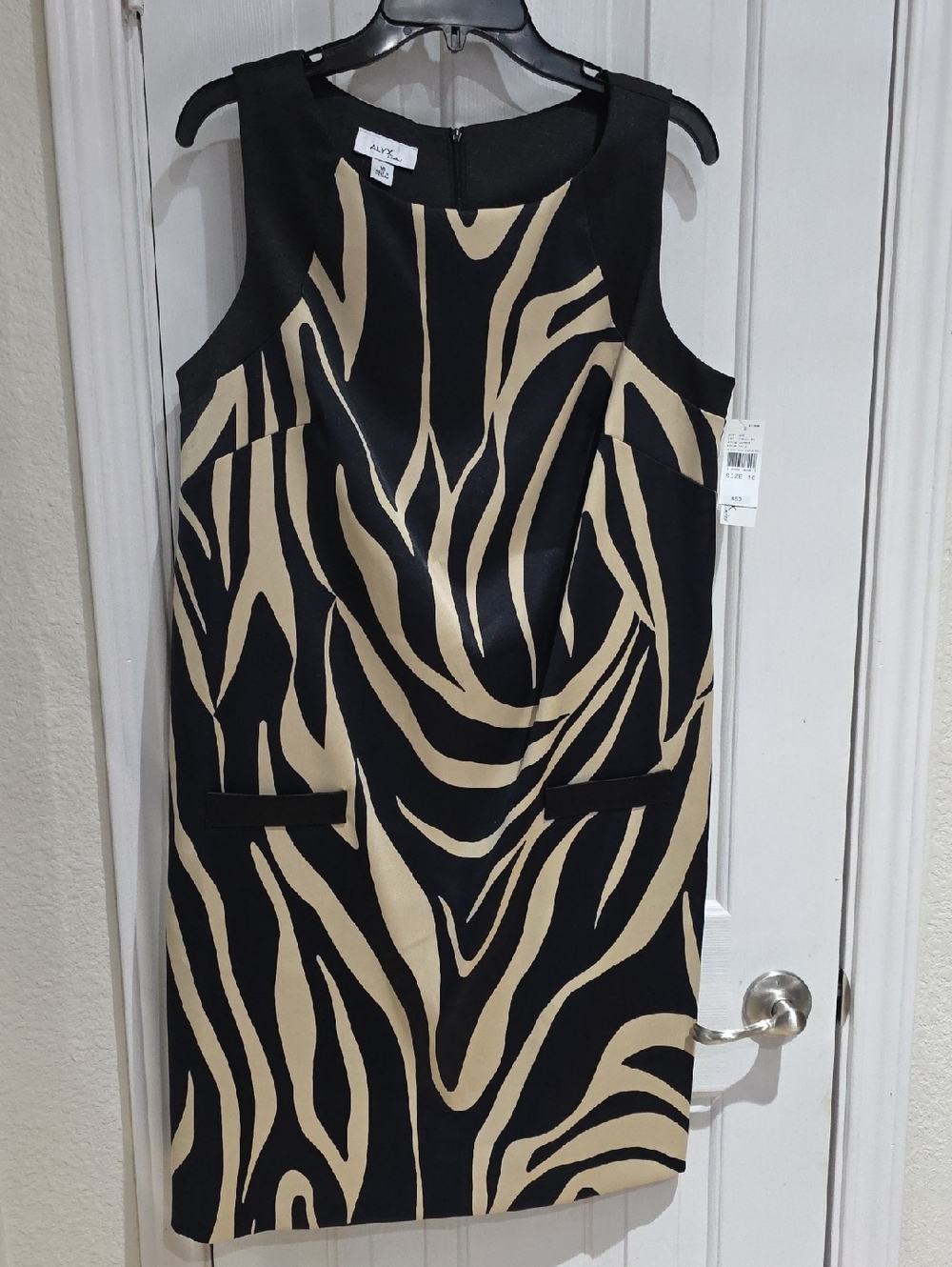 Alyx NWT Black & Beige Zebra Print Sleeveless Shift Dress Size 16